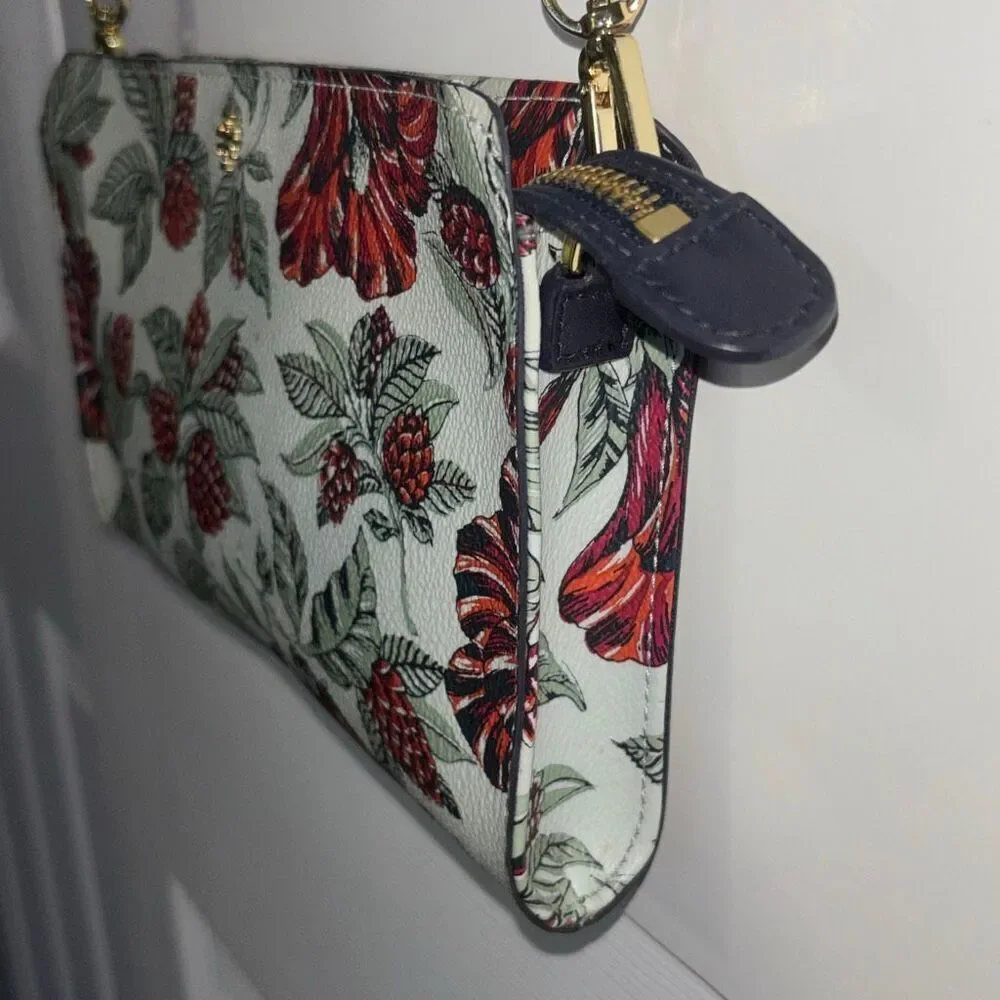 Tory Burch Kerrington navy green red Evergreen floral crossbody purse bag